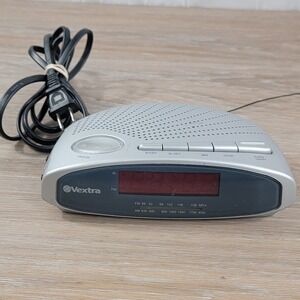 Vextra VX504 AM/FM Alarm Clock Radio Silver Digital Red LED Display Snooze Y2K